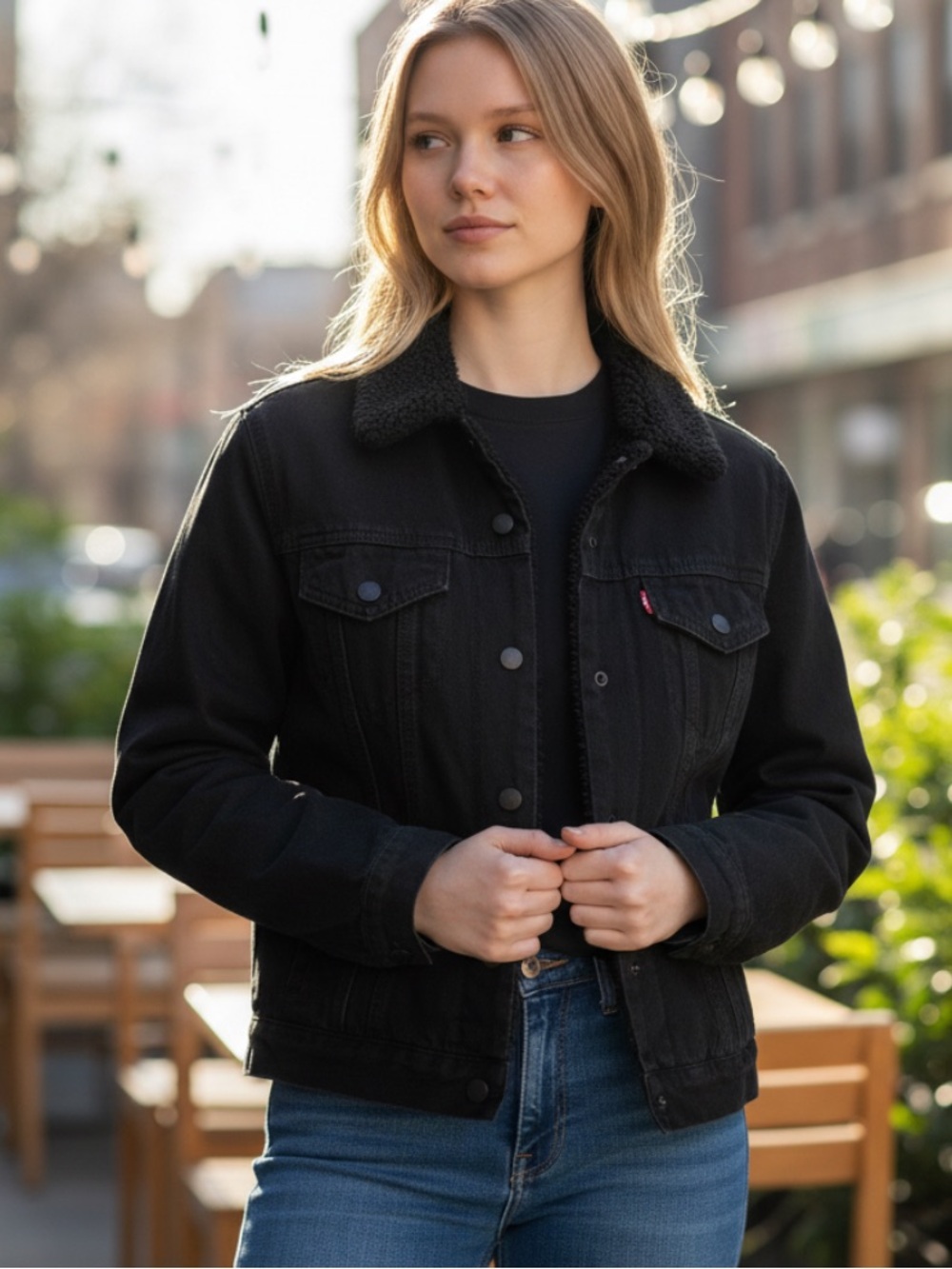 Levi's Black Sherpa-Lined Denim Trucker Jacket